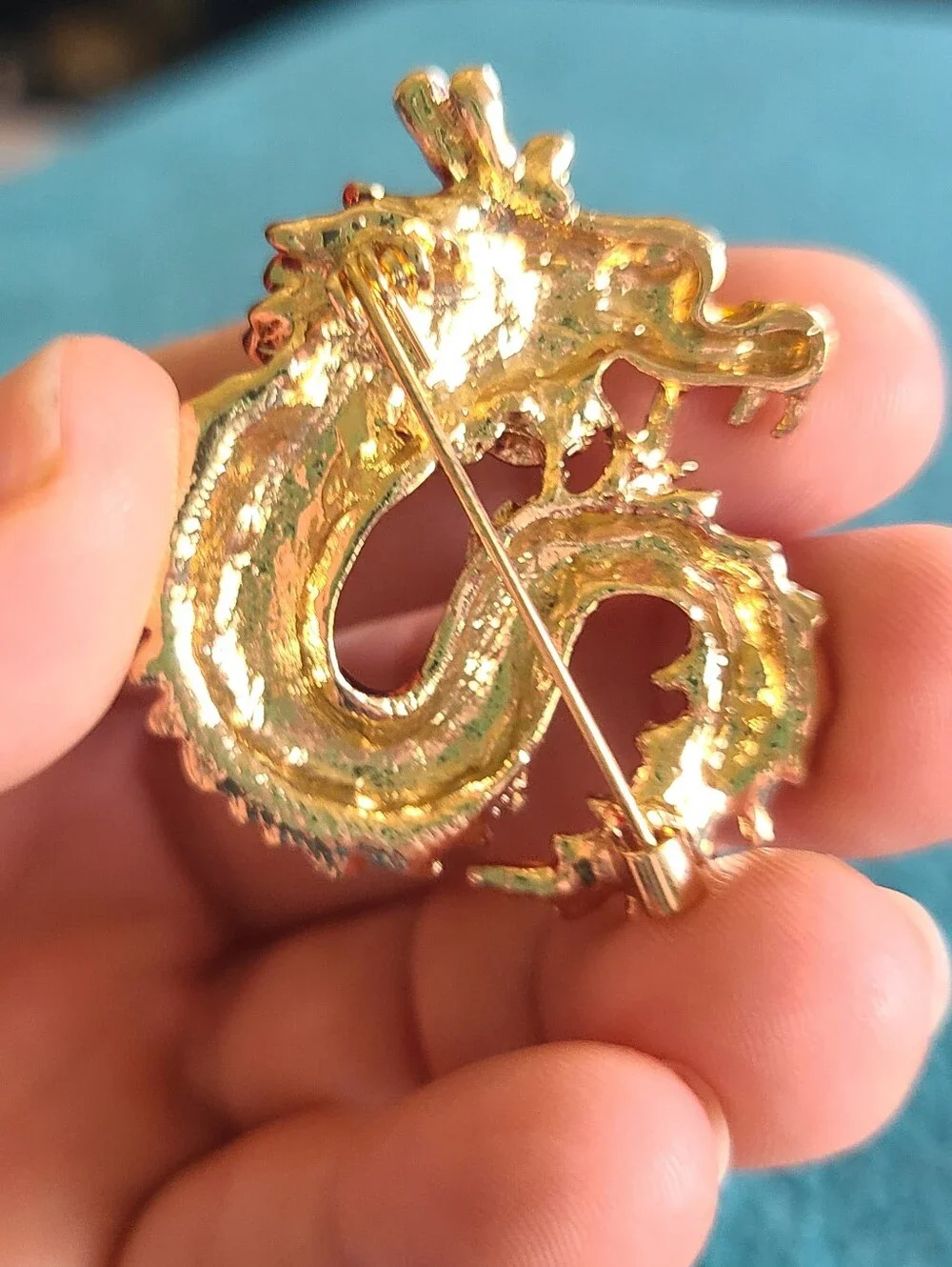 Red and Goldtone Dragon Brooch Pin
